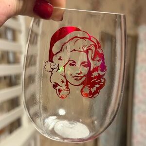 Dolly Parton Christmas Santa Hat Stemless Acrylic Wine Glass 4.25" Viral Tiktok